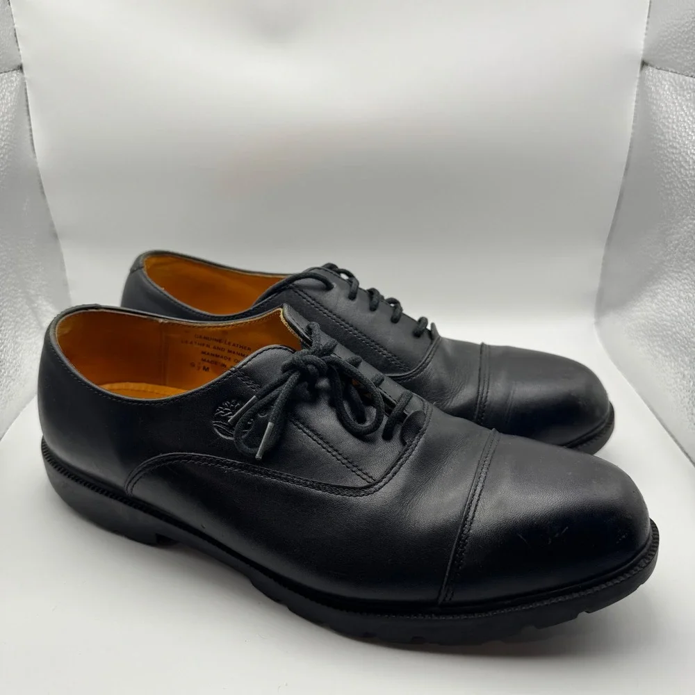 Timberland Mens Black Leather Waterproof Cap Toe Oxford Lug Sole Shoes 9.5 M